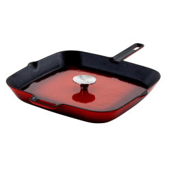 MegaChef Cast Iron Grill Pan, 14", Red