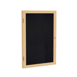 Ghent 1 Door Enclosed Recycled Rubber Bulletin Board, Oak Wood Frame, 36"H x 30"W, Black