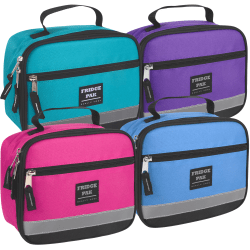 Fridge Pak Lunch Boxes With Clips, 7-1/4"H x 9"W x 4"D, Pink/Teal/Purple/Blue, Pack Of 24 Lunch Boxes