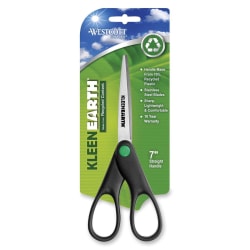 Westcott KleenEarth Recycled 7" Scissors - 2.75" Cutting - 7" Overall - Straight-left/right - Stainless Steel - Pointed Tip - Black, Silver - 1 Each