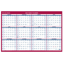 2024 AT-A-GLANCE® Vertical/Horizontal Reversible Erasable Yearly Wall Calendar, 36" x 24", January to December 2024, PM2628
