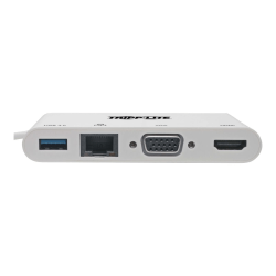 Tripp Lite USB C Docking Station Adapter 4K w/ HDMI, VGA, Gigabit Ethernet, USB-A Hub White, Thunderbolt 3 Compatible - for Notebook/Tablet/Smartphone/Projector/Monitor - USB 3.1 Type C - 2 x USB Ports