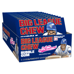Big League Chew Big Rally Blue Raspberry Bubble Gum, 2.12 Oz, Pack Of 12 Bubble Gum Bags