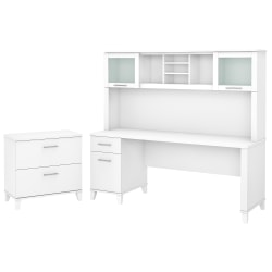 Bush Business Furniture Somerset 72"W Office Computer Desk With Hutch And Lateral File Cabinet, White, Standard Delivery