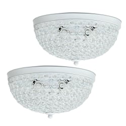 Elegant Designs 2-Light Elipse Crystal Flush-Mount Ceiling Lights, White/Crystal, Pack Of 2 Lights