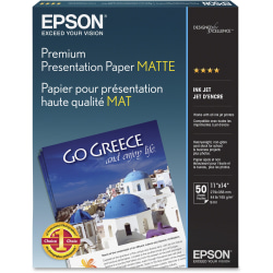 Epson® Very High Resolution Print Paper, 11" x 14", 97 (U.S.) Brightness, 44 Lb, Ream Of 50 Sheets