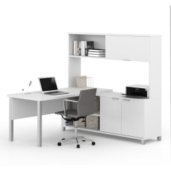 Bestar Pro-Linea 72"W L-Shaped Desk With Metal Legs And Hutch, White