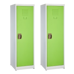 Alpine Kids’ 1-Tier Steel Lockers, 48"H x 15"W x 15"D, Green, Set Of 2 Lockers
