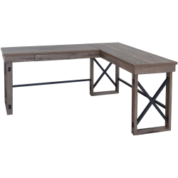 LYS L-Shaped Industrial Desk - L-shaped Top - 200 lb Capacity x 52.13" Table Top Width x 19.75" Table Top Depth - 29.50" Height - Assembly Required - Aged Oak - Medium Density Fiberboard (MDF) - 1 Each