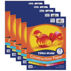 Tru-Ray Construction Paper, Heavyweight, 9" x 12", Warm Assorted, 150 Sheets Per Pack, Set Of 5 Packs