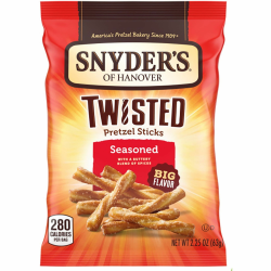 Office Snax Twisted Seasoned Pretzel Sticks - Butter, Onion, Garlic, Crunch - 2.25 oz - 36 / Carton