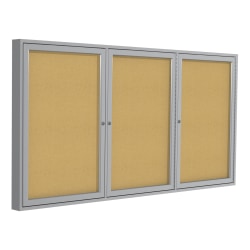 Ghent 3-Door Enclosed Cork Bulletin Board, 48" x 96", Natural, Satin Aluminum Frame
