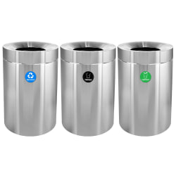 Alpine Industries Stainless Steel Recycling, Compost And Trash Cans, 50 Gallon, Silver, Set Of 3 Cans