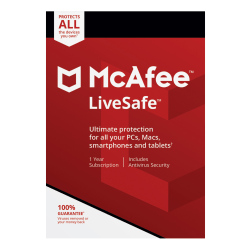McAfee® LiveSafe™ AntiVirus Software, Unlimited Devices, For PC And Apple® Mac®, Android and iOS, Product Key Card