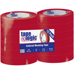 Tape Logic® Color Masking Tape, 3" Core, 1" x 180', Red, Case Of 12