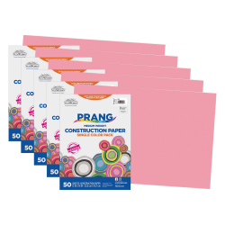 Prang Construction Paper, Medium Weight, 12" x 18", Pink, 50 Sheets Per Pack, Set Of 5 Packs