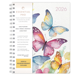 2025-2026 Global Excello Brands Essential PRO Daily/Weekly/Monthly Planner, 7" x 9", Watercolor Butterflies, November 2025 To December 2026