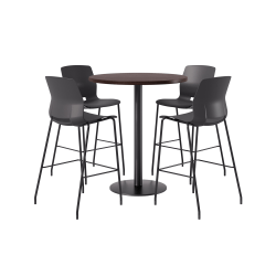 KFI Studios Proof Bistro Round Pedestal Table With Imme Barstools, 4 Barstools, 36", Cafelle/Black/Black Stools