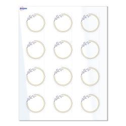 Avery® Print-To-The-Edge Labels With Sure Feed® Technology, S00-D2Z-PRWGP10, Round, 2", Glossy White, Preprinted Gold & Navy Border with Florals Design, Pack Of 120