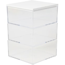 Martha Stewart Brody Plastic Storage Organizer Bins With Lid, 2"H x 3"W x 3-3/4"D, Clear/White, Set Of 3 Bins