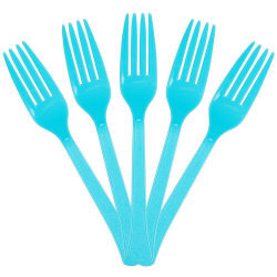 JAM PAPER Premium Utensils Party Pack, Plastic Forks, Bright Blue, 48 Disposable Forks/Pack