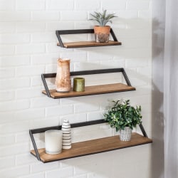 Honey Can Do Floating Decorative Metal And Wood Wall Shelves, 6-1/8"H x 7-15/16"W x 32"D, Rustic, Set Of 3 Shelves