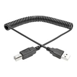 Eaton Tripp Lite Series USB 2.0 A to B Coiled Cable (M/M), 10 ft. (3.05 m) - USB cable - USB (M) to USB Type B (M) - USB 2.0 - 10 ft - coiled, molded - black