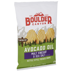 Boulder Canyon Kettle Style Potato Chips, Malt Vinegar & Sea Salt, 5.25 Oz, Total Qty 12