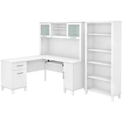 Bush Business Furniture Somerset 60"W L-Shaped Corner Desk With Hutch And 5-Shelf Bookcase, White, Standard Delivery