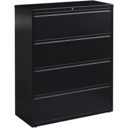 Lorell® Fortress 42"W Lateral 4-Drawer File Cabinet, Metal, Black
