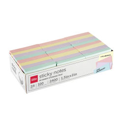 Office Depot® Brand Sticky Notes, With Storage Tray, 1-1/2" x 2", Assorted Pastel Colors, 100 Sheets Per Pad, Pack Of 24 Pads