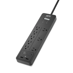 APC® Home Office SurgeArrest 8-Outlet And 2 USB Surge Protector, 6' Cord, Black, PH8U2
