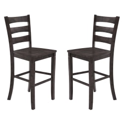 Flash Furniture Liesel Set of 2 Commercial Grade Wooden Classic Ladderback Bar Height Barstool with Solid Wood Seat, Gray Wash Walnut