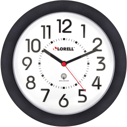 Lorell® 9" Round Radio Controlled Profile Wall Clock, Black