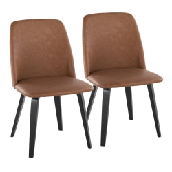 LumiSource Toriano Faux Leather And Wood Dining Chairs, Camel/Black, Set Of 2 Chairs