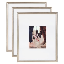 Uniek Kate And Laurel Adlynn Wall Picture Frame Set, 21" x 17" With Mat, Warm Silver, Set Of 3