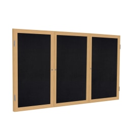 Ghent 3 Door Enclosed Recycled Rubber Bulletin Board, Oak Wood Frame, 48"H x 72"W, Black