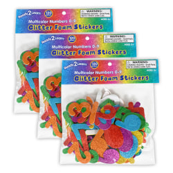Ready 2 Learn Glitter Foam Stickers, Numbers, 120 Stickers Per Pack, Set Of 3 Packs