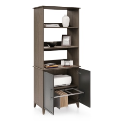 Realspace® Koru 72"H 3-Shelf Bookcase With Printer Shelf & File Storage, Two-Tone Slate/Gray Oak
