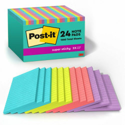 Post-it® Super Sticky Notes - Supernova Neons Color Collection - 4" Flag/Note Wx6" Flag/Note L - 45 Sheets per Pad Sticky - 24/Pack - 66024SSMIACP