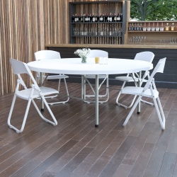 Flash Furniture Round Bi-Fold Plastic Banquet And Event Folding Table, 29"H x 71"W x 71"D, Granite White
