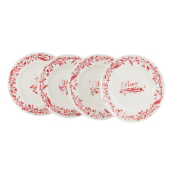 Martha Stewart Holiday Vines 4-Piece Fine Ceramic Dessert Plate Set, 9", Red/White
