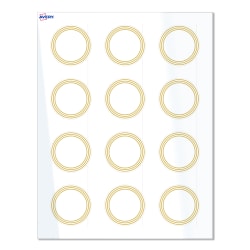 Avery® Print-To-The-Edge Labels With Sure Feed® Technology, S00-D18-PRWGP10, Round, 2", Glossy White, Preprinted Multi-Lined Gold Border Design, Pack Of 120