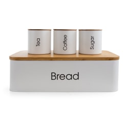 MegaChef 4-Piece Canister Set, White/Bamboo