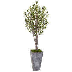Nearly Natural 6'H Olive Artificial Tree With Planter, 72"H x 25"W x 25"D, Gray/Green