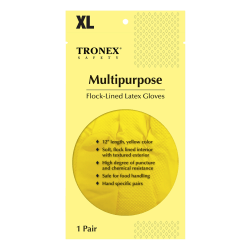 Tronex Flock-Lined Rubber Latex Multipurpose Gloves, X-Large, Yellow, One Pair