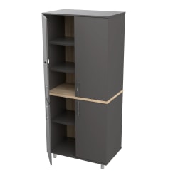 Inval America Garage Storage Cabinet, 70-13/16"H x 31-1/2"W x 19-5/8"D, Dark Gray/Maple