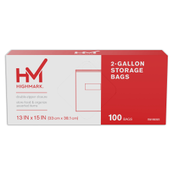 Highmark® Plastic Storage Bags, 2-Gallon Size, Clear, Pack Of 100 Bags