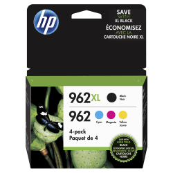 HP 962XL/962 High-Yield Black And Cyan, Magenta, Yellow Ink Cartridges, Pack Of 4, 3JB34AN