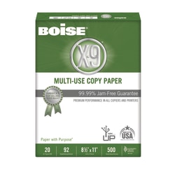 Boise® X-9® Multi-Use Printer & Copy Paper, 1 Ream, White, Letter (8.5" x 11"), 500 Sheets Per Ream, 20 Lb, 92 Brightness